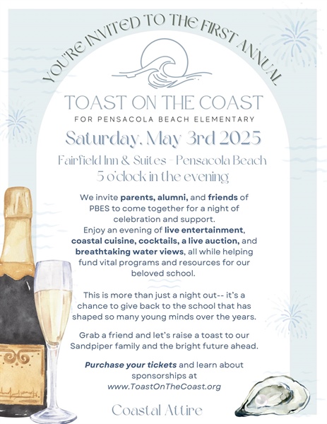 First Ever Toast on the Coast to Benefit Pensacola Beach Elementary School, Set for May 3